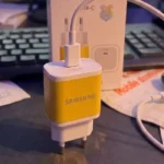شاحن سامسونج 25 واط، ادبتور سامسونج جلد، Samsung 25W PD Adapter، راس شاحن سامسونج اصفر، شاحن سامسونج سريع تايب سي، Al Sakka Store، شاحن سامسونج ضمان السقا.