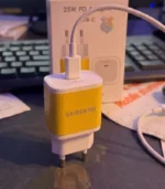شاحن سامسونج 25 واط، ادبتور سامسونج جلد، Samsung 25W PD Adapter، راس شاحن سامسونج اصفر، شاحن سامسونج سريع تايب سي، Al Sakka Store، شاحن سامسونج ضمان السقا.