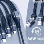 كابل ANSTY S-036، وصلة انستي 66 واط، كابل 3 في 2 قماش، سلك شاحن انستي معدن، ANSTY 66W Fast Cable، كابل شحن شامل، Al Sakka Store، كابل انستي ضمان السقا.