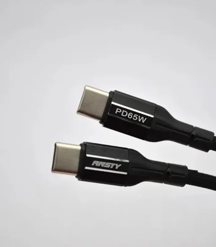 كابل انستي 65 واط، وصلة ANSTY S-032-PT، كابل تايب سي لتايب سي سريع، سلك شاحن 65W قماش، ANSTY Power 3.0 Cable، كابل شحن لابتوب وسامسونج، Al Sakka Store، كابل انستي ضمان السقا.