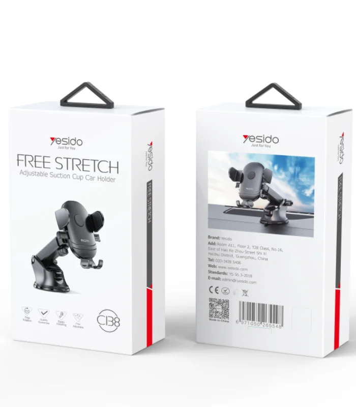 في السقا ستور، بنقدملك حامل موبايل السيارة Yesido C138، بتصميم Free Stretch القابل للتمدد وكاسة شفط قوية الثبات، عشان تثبت موبايلك بأمان وأنت بتسوق، مع سهولة تركيب وفك سريعة.