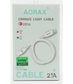 في السقا ستور، بنقدملك كابل الشحن الأصلي من AORAX، بخاصية مميزة وهي إضاءة LED بتغيّر لونها لتوضح حالة الشحن، بطول 1000 مم وقوة شحن 2.1 أمبير، عشان تتابع شحن جهازك بسهولة من غير ما تفتح الشاشة.