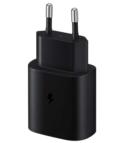 شاحن سامسونج 25 واط، ادبتور سامسونج اصلي، Samsung 25W PD Adapter، راس شاحن سامسونج اسود، شاحن سامسونج سريع تايب سي، Al Sakka Store، شاحن سامسونج ضمان السقا.