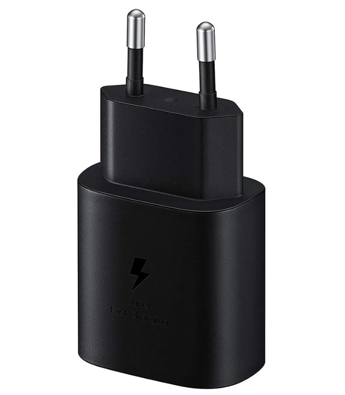 شاحن سامسونج 25 واط، ادبتور سامسونج اصلي، Samsung 25W PD Adapter، راس شاحن سامسونج اسود، شاحن سامسونج سريع تايب سي، Al Sakka Store، شاحن سامسونج ضمان السقا.