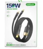 كابل جيرلاكس 150 واط، وصلة Gerlax L37، كابل 2 في 1 تايب سي وايفون، سلك شاحن قماش قوي، Gerlax 150W Cable، كابل شحن سريع 150 واط، Al Sakka Store، كابل جيرلاكس ضمان السقا.