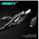 كابل انستي رأس الأفعى، ANSTY S-047-PI، سلك شاحن ايفون جيمينج، كابل ايفون مضفر انيق، وصلة ايفون بنور اخضر، Al Sakka Store، شاحن ايفون 27 واط سريع.