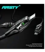 كابل انستي رأس الأفعى، ANSTY S-047-PI، سلك شاحن ايفون جيمينج، كابل ايفون مضفر انيق، وصلة ايفون بنور اخضر، Al Sakka Store، شاحن ايفون 27 واط سريع.