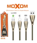 كابل موكسوم سوستة، سلك شاحن MOXOM CC-31، كابل معدن ضد القطع، وصلة تايب سي موكسوم، سلك ايفون معدن، وصلة ميكرو سوستة، MOXOM All Spring Cable، Al Sakka Store، كابل موكسوم ضمان السقا.