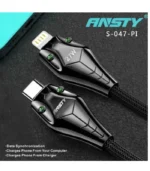 ⁦كابل أنستي الميكانيكي 27 واط (Type-C إلى آيفون) بتصميم رأس الأفعى وإضاءة LED خضراء - ANSTY S-047-PI⁩ - الصورة ⁦6⁩