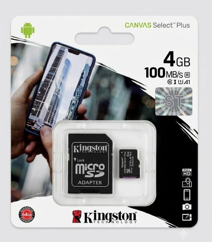 كارت ميموري كينجستون 4 جيجا اصلي سعر كارت ذاكرة kingston 4gb canvas select plus كارت ميموري 100mb/s ضمان السقا ارخص كارت ميموري كينجستون بالادابتر في مصر شراء kingston 4gb micro sd card original online قطع غيار ووسائط تخزين كينجستون محلات السقا إكسسوارات موبايل وكروت ذاكرة أصلية محلات السقا للالكترونيات