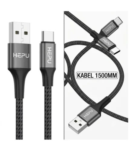 كابل هيبو تايب سي، سلك شاحن HEPU ربر، كابل تايب سي 1.5 متر، وصلة شاحن اندرويد سريع، HEPU 1500MM Cable، سلك شاحن مطاط مرن، Al Sakka Store، كابل هيبو ضمان السقا.