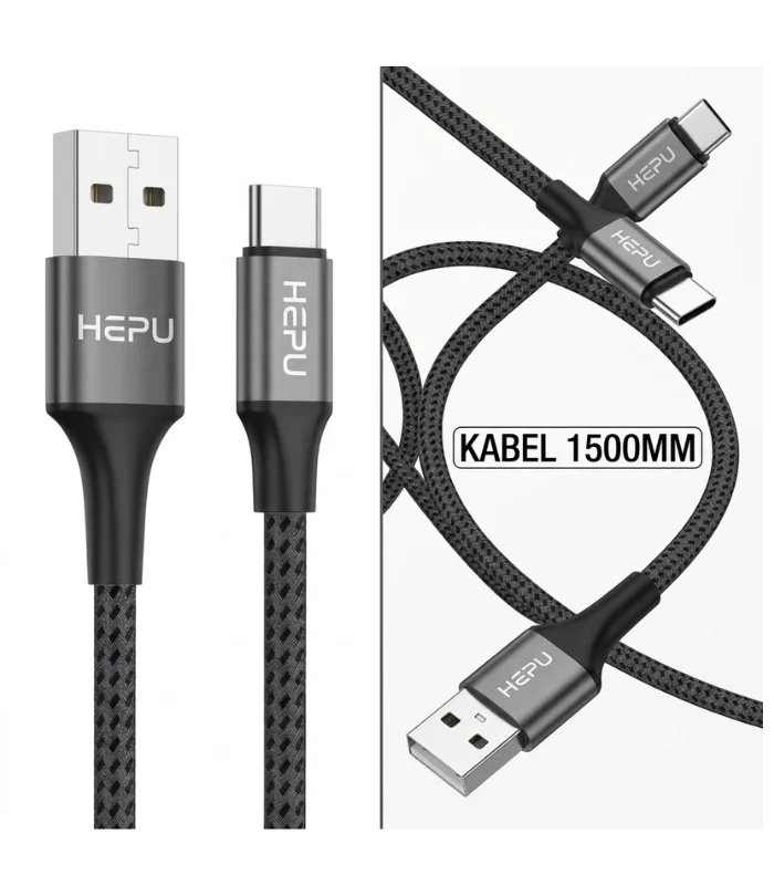 كابل هيبو تايب سي، سلك شاحن HEPU ربر، كابل تايب سي 1.5 متر، وصلة شاحن اندرويد سريع، HEPU 1500MM Cable، سلك شاحن مطاط مرن، Al Sakka Store، كابل هيبو ضمان السقا.