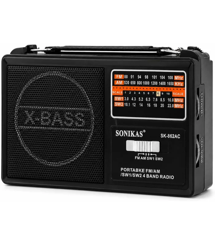 علبة راديو محمول سونيكاس 4 موجات SK-862AC باللون الأسود