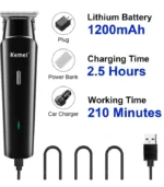 Kemei KM-1115 USB Hair Trimmer with Lithium Battery