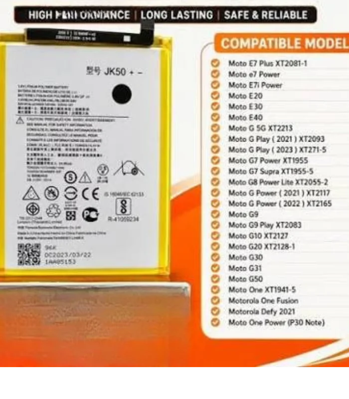 JK50 Battery compatible with Motorola phones and Lenovo K12 Note