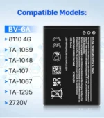 BV-6A Battery 1500mAh for Nokia phones