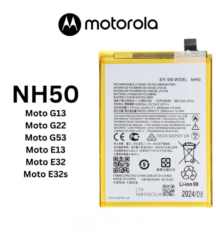 NH50 Battery 5000mAh for Motorola Moto G22 E32 E32s E13 G13 G53